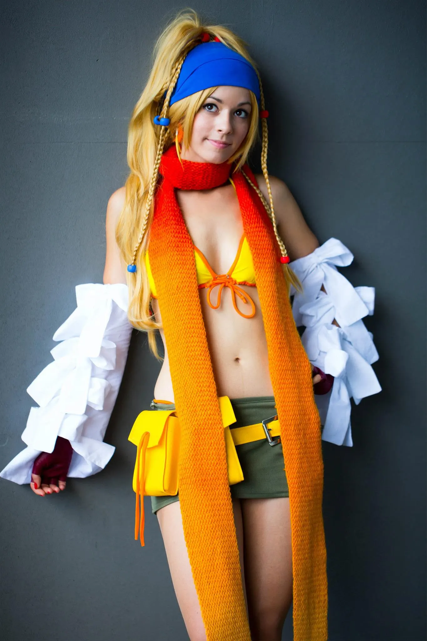 Rikku, close-up on the hand-knitted gradient-dyed scarf, cosplay Ryuu Seika 2015